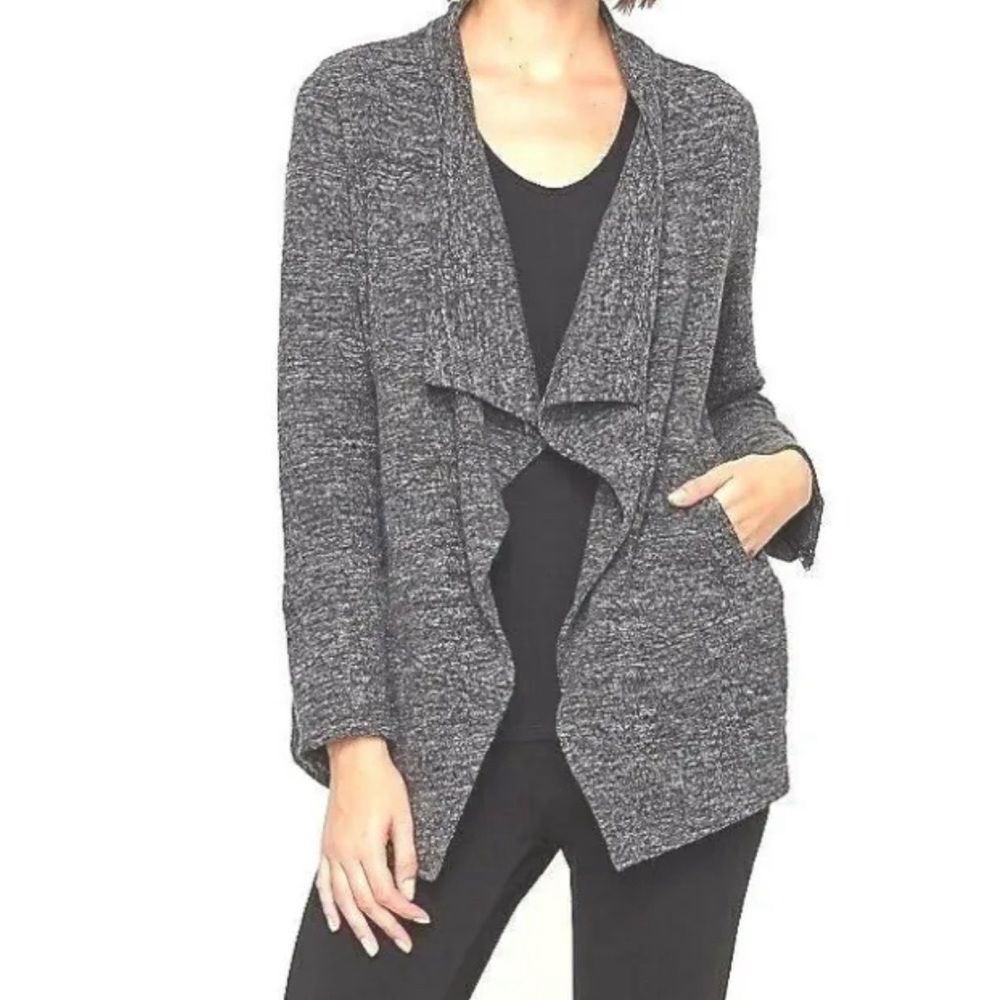 Eileen Fisher Charcoal Gray Terrazzo Drape Front Stand Clear Jacket Size S
